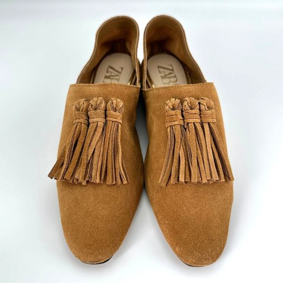 ZARA Suede Leather Tan Tassels Loafer Flats EU 38 - Picture 9 of 9